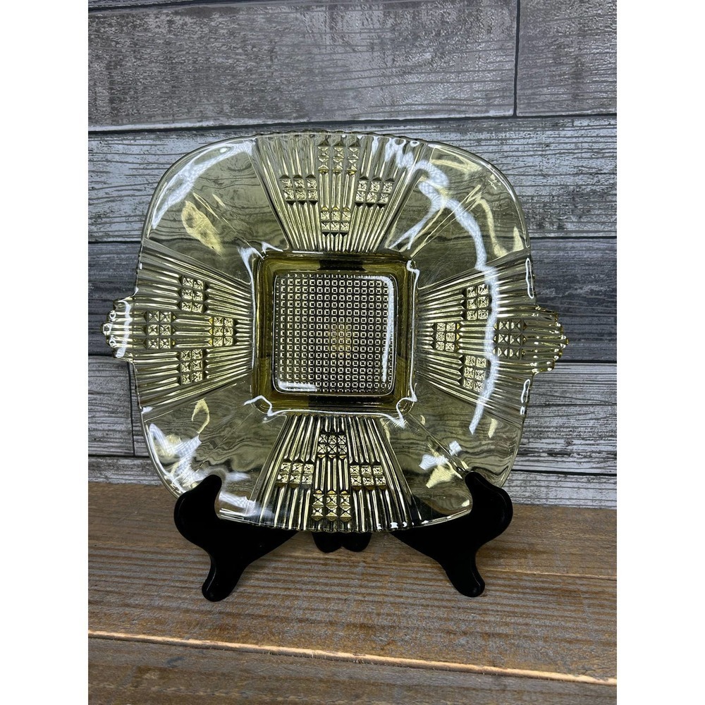 Federal Glass Patrician Amber Spoke Depression Glass Square Serving Plate 8.75in
